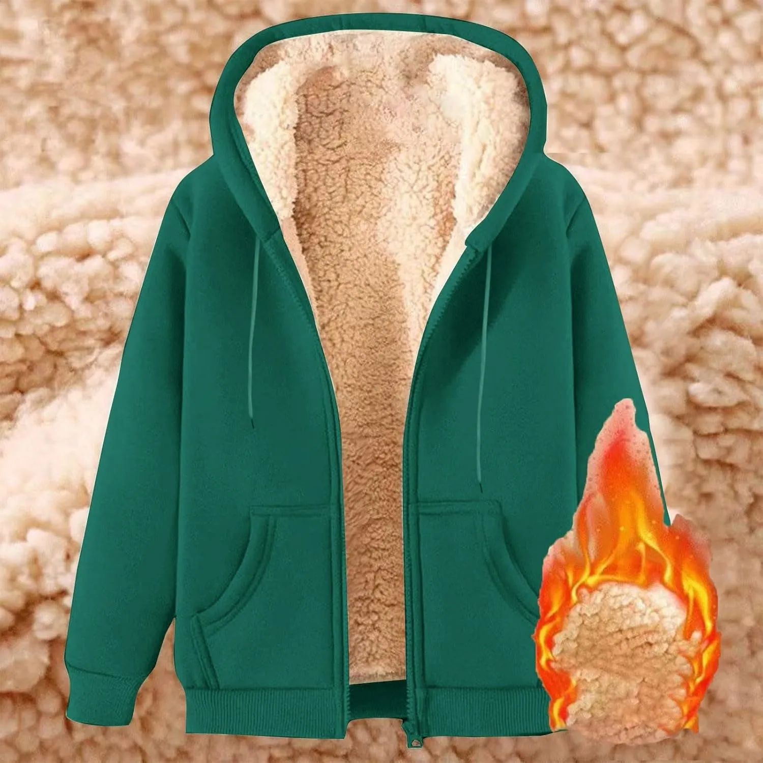 Winter Hooded Coats for Men Fleece Lined Jackets Zip Up Hoodie Sweatshirts Warm Sherpa Jacket Casual Outerwear