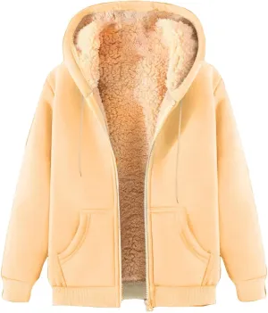 Winter Hooded Coats for Men Fleece Lined Jackets Zip Up Hoodie Sweatshirts Warm Sherpa Jacket Casual Outerwear