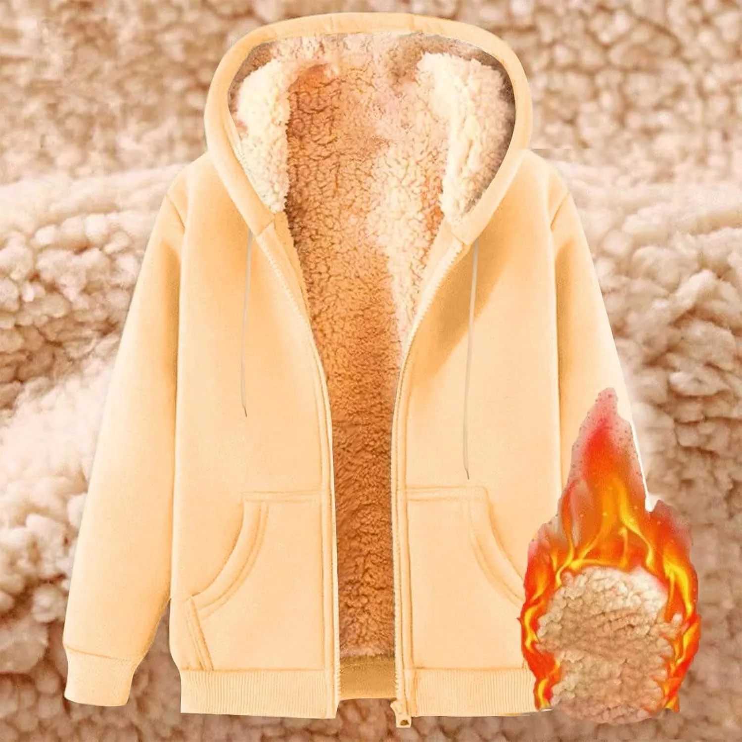 Winter Hooded Coats for Men Fleece Lined Jackets Zip Up Hoodie Sweatshirts Warm Sherpa Jacket Casual Outerwear
