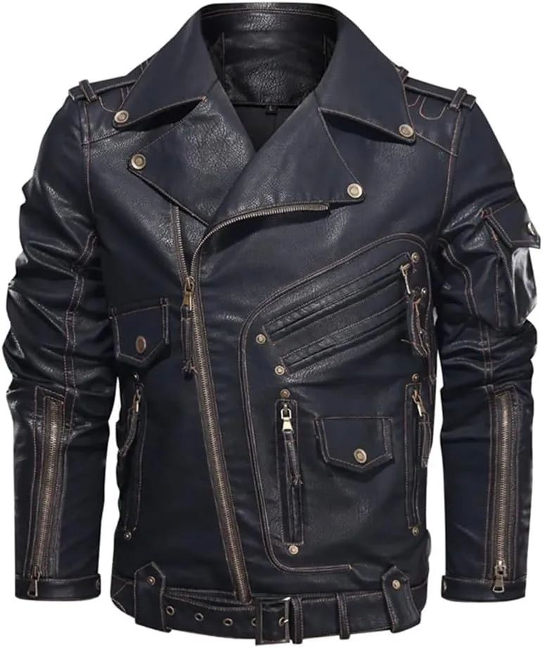 Winter Winter Mens Leather Jacket Fashion Motorcycle PU Leather Jacket Zipper Leather Coats