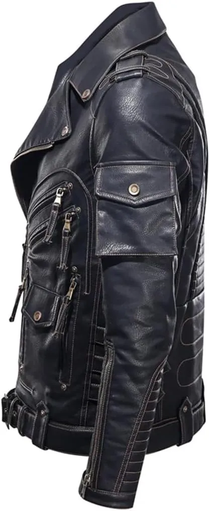 Winter Winter Mens Leather Jacket Fashion Motorcycle PU Leather Jacket Zipper Leather Coats