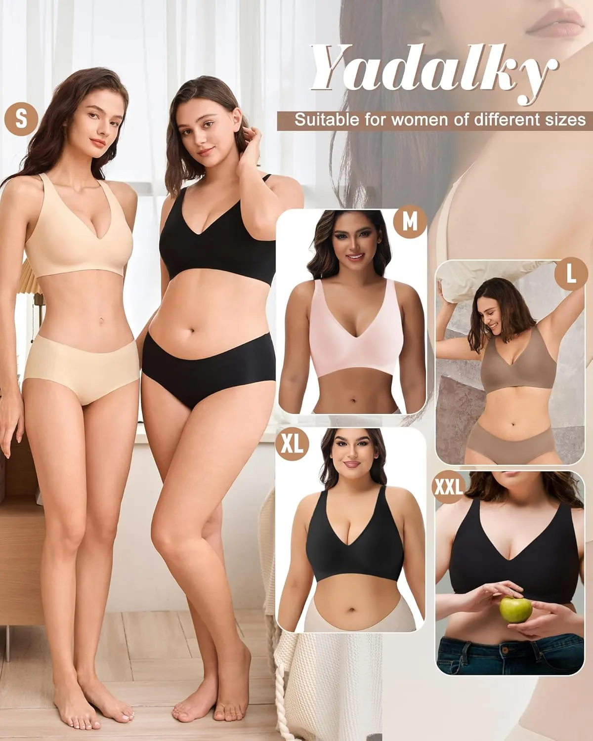 Wireless Bra for Women, Deep V Seamless Bras Wirefree Bralette No Underwire Comfortable Sports Bra