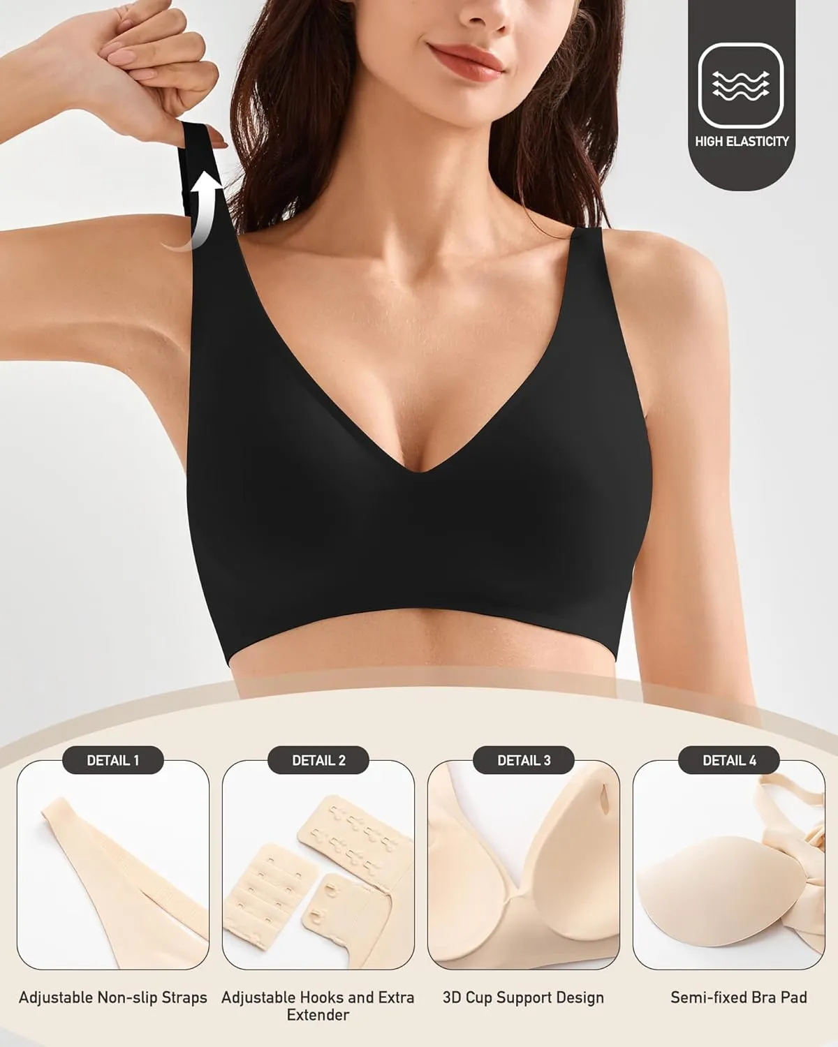 Wireless Bra for Women, Deep V Seamless Bras Wirefree Bralette No Underwire Comfortable Sports Bra