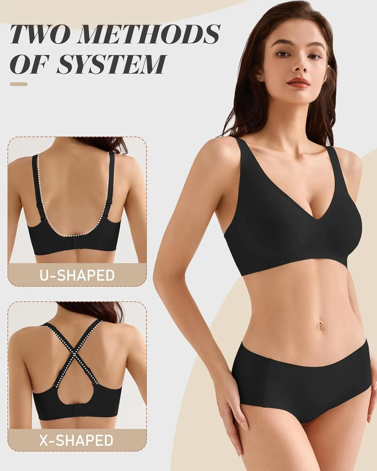 Wireless Bra for Women, Deep V Seamless Bras Wirefree Bralette No Underwire Comfortable Sports Bra