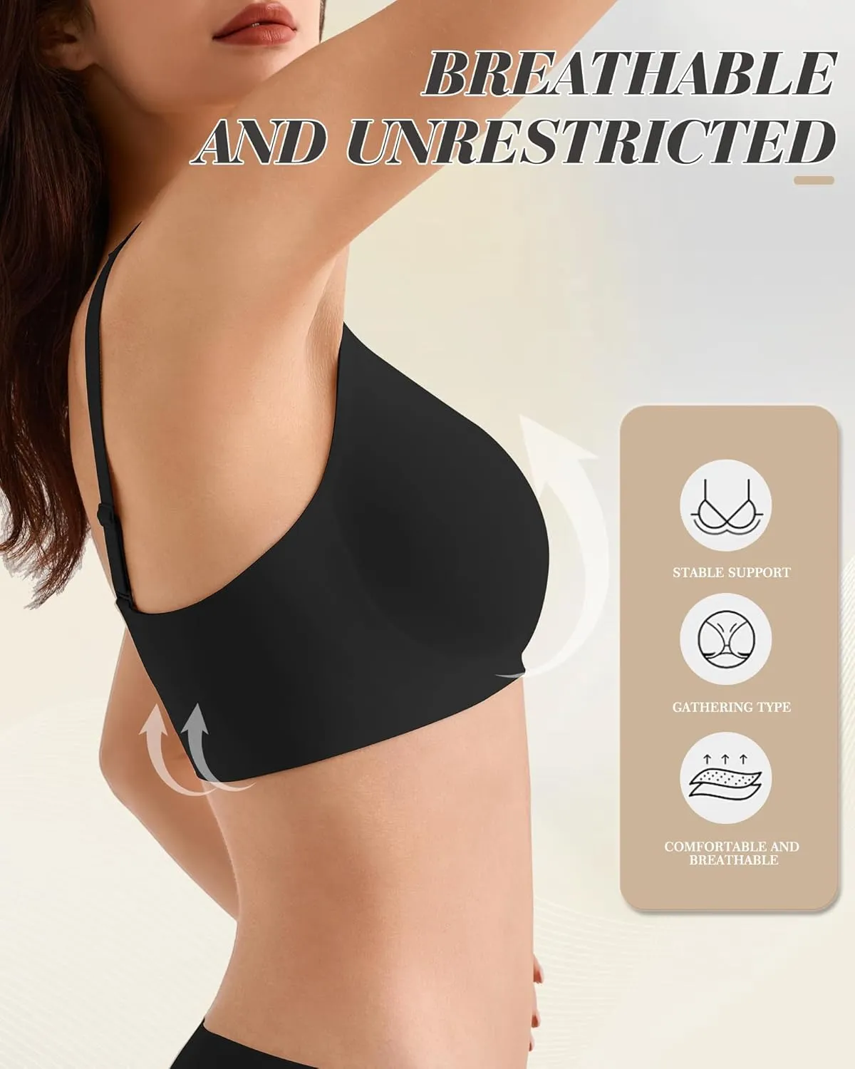 Wireless Bra for Women, Deep V Seamless Bras Wirefree Bralette No Underwire Comfortable Sports Bra