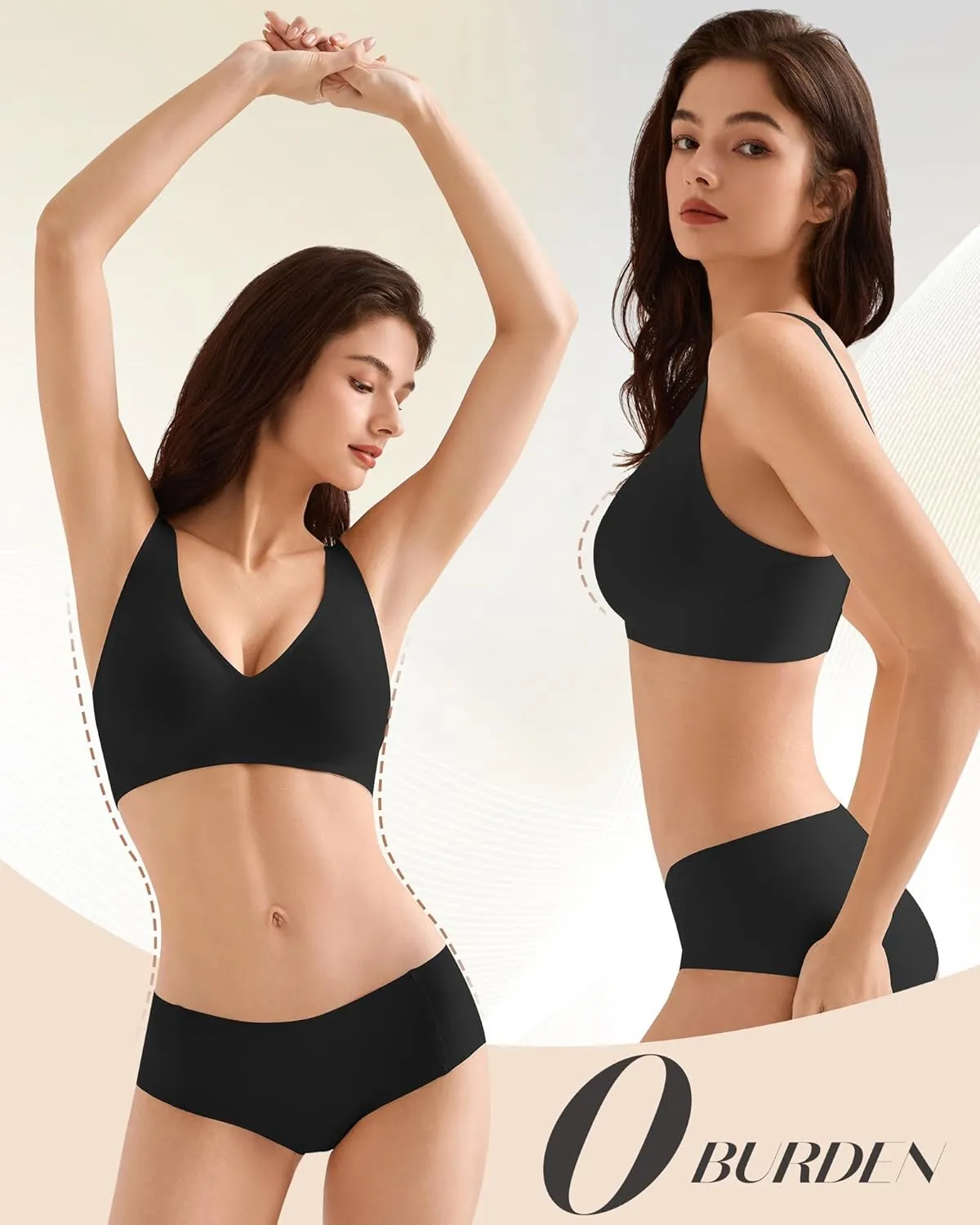 Wireless Bra for Women, Deep V Seamless Bras Wirefree Bralette No Underwire Comfortable Sports Bra