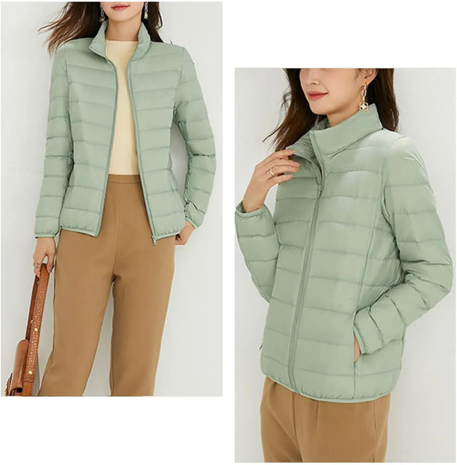 Woman Winter Coat Light Down Zipper Puffer Jacket Plus Size Long Sleeve Lightweight Coat With Pocket