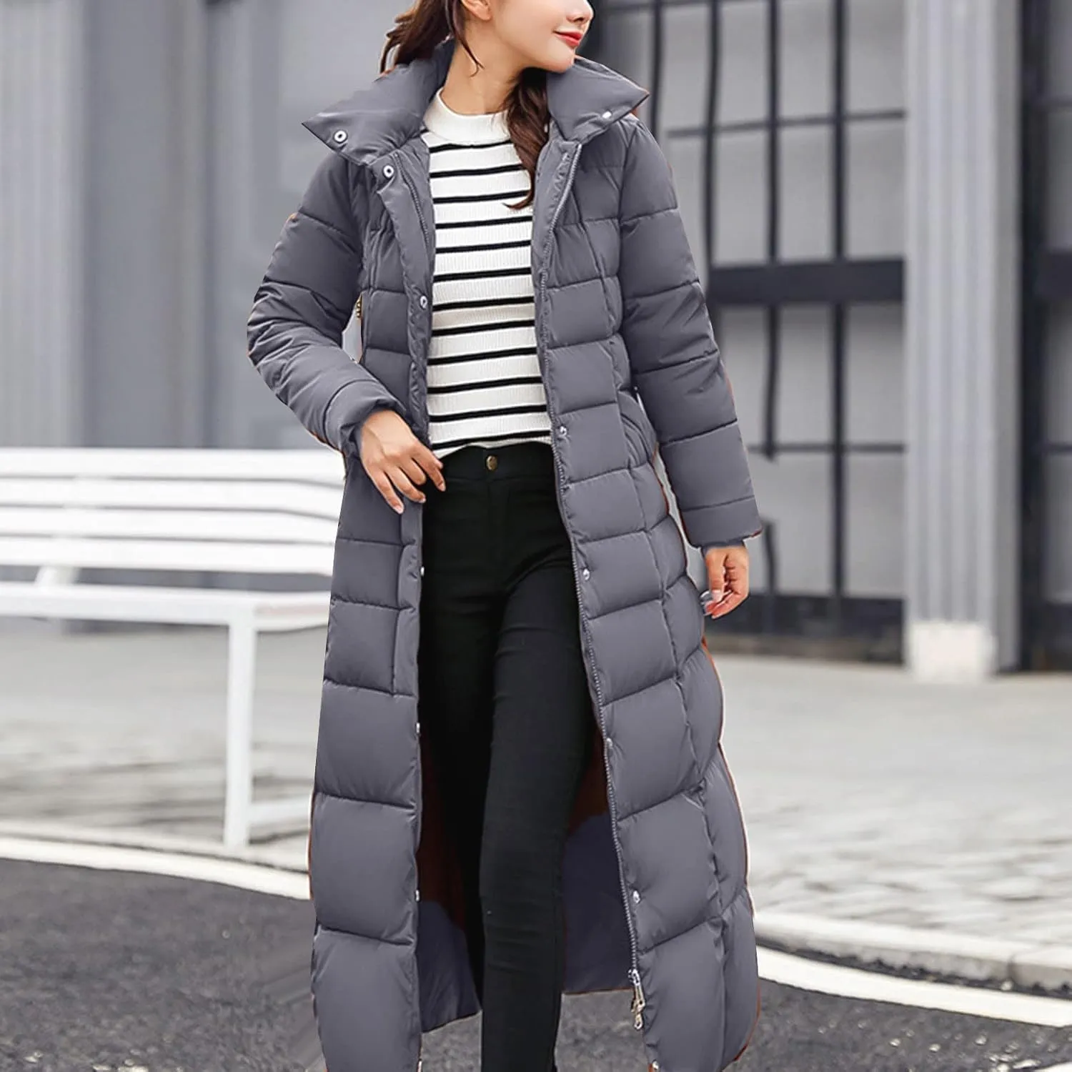 Woman Winter Coat Warm Full Zip Puffer Jacket Oversized Long Sleeve Packable Down Pullover Outwear With Pocket