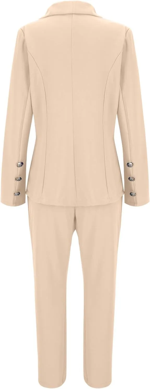 Women Blazers Set 2 Piece Fashion Elegant Professional Office Blazer Jacket and Slim Fit High Waist Straight Leg Pant