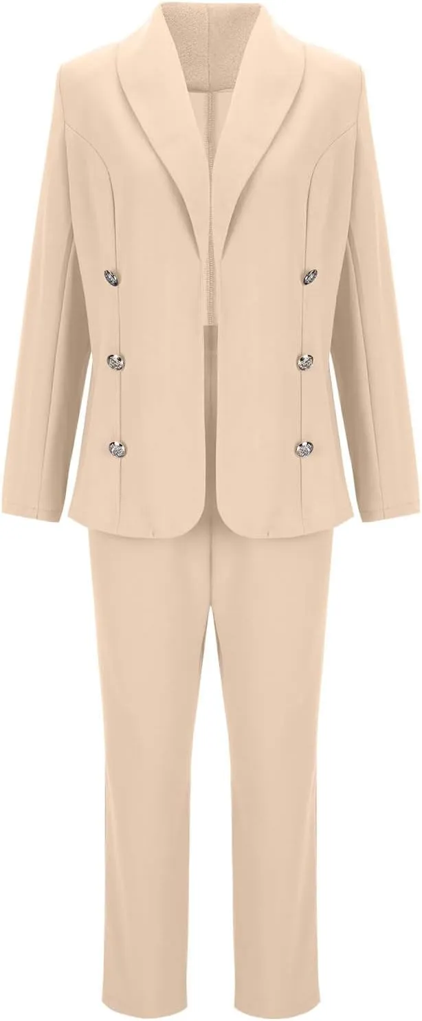 Women Blazers Set 2 Piece Fashion Elegant Professional Office Blazer Jacket and Slim Fit High Waist Straight Leg Pant