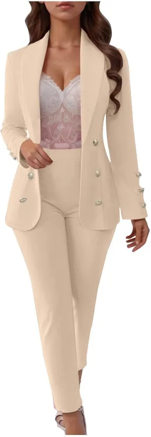 Women Blazers Set 2 Piece Fashion Elegant Professional Office Blazer Jacket and Slim Fit High Waist Straight Leg Pant