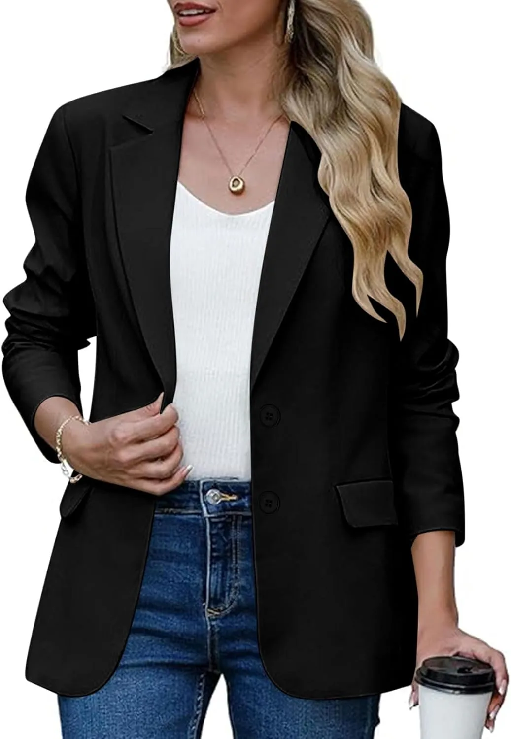 Women Business Casual Blazer with Lined,Professional Work Suit Jacket with PocketsLong Sleeve Button Open Front