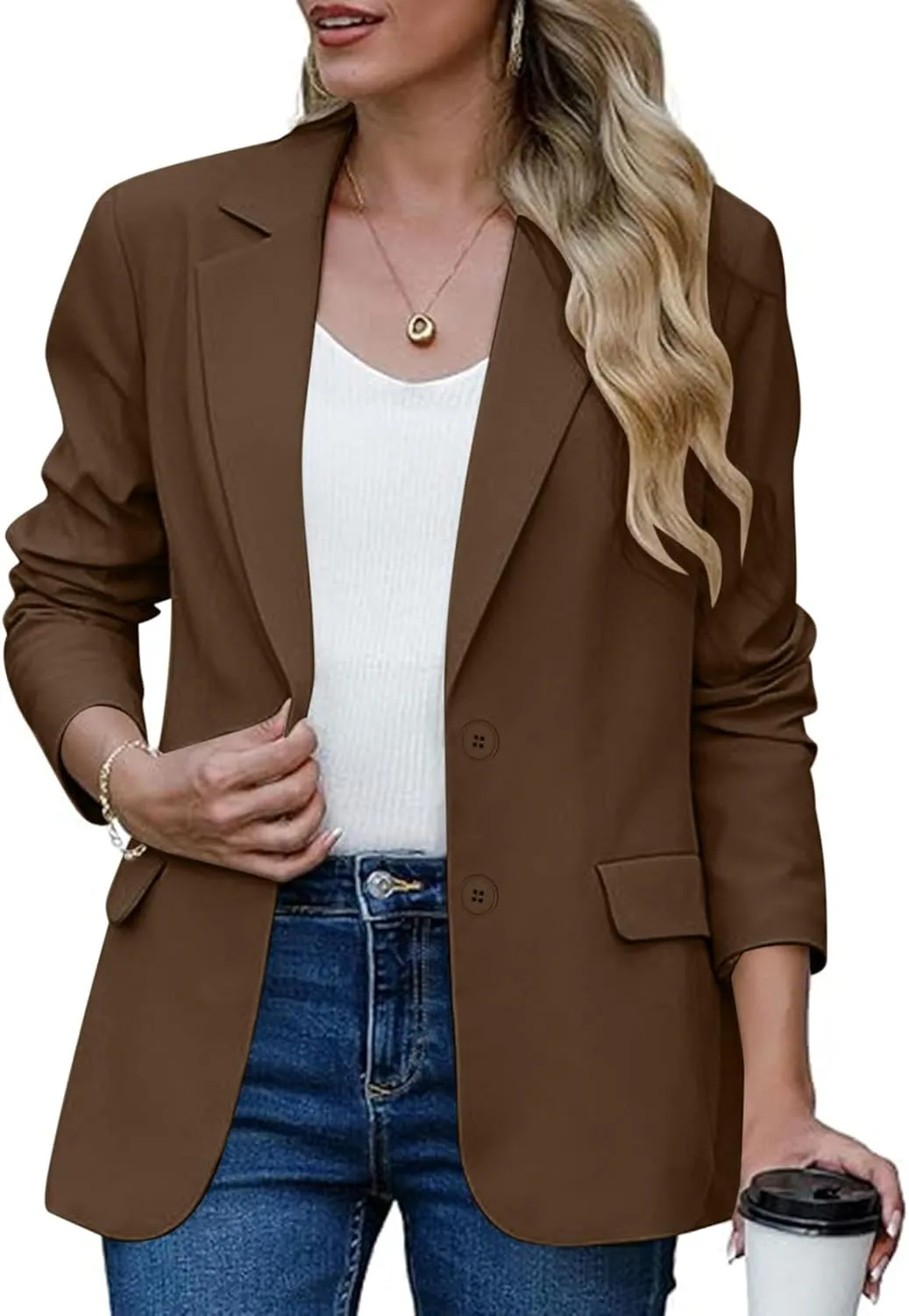 Women Business Casual Blazer with Lined,Professional Work Suit Jacket with PocketsLong Sleeve Button Open Front