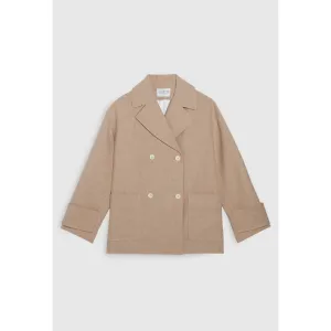 Women Oversized Wool Pea Coat - Sand