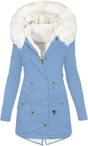 Women Parka Faux Pea Coat Sherpa Fleece Lined Distressed Jackets Thicken Warm Casual Outerwear Fuzzy Trench Coat