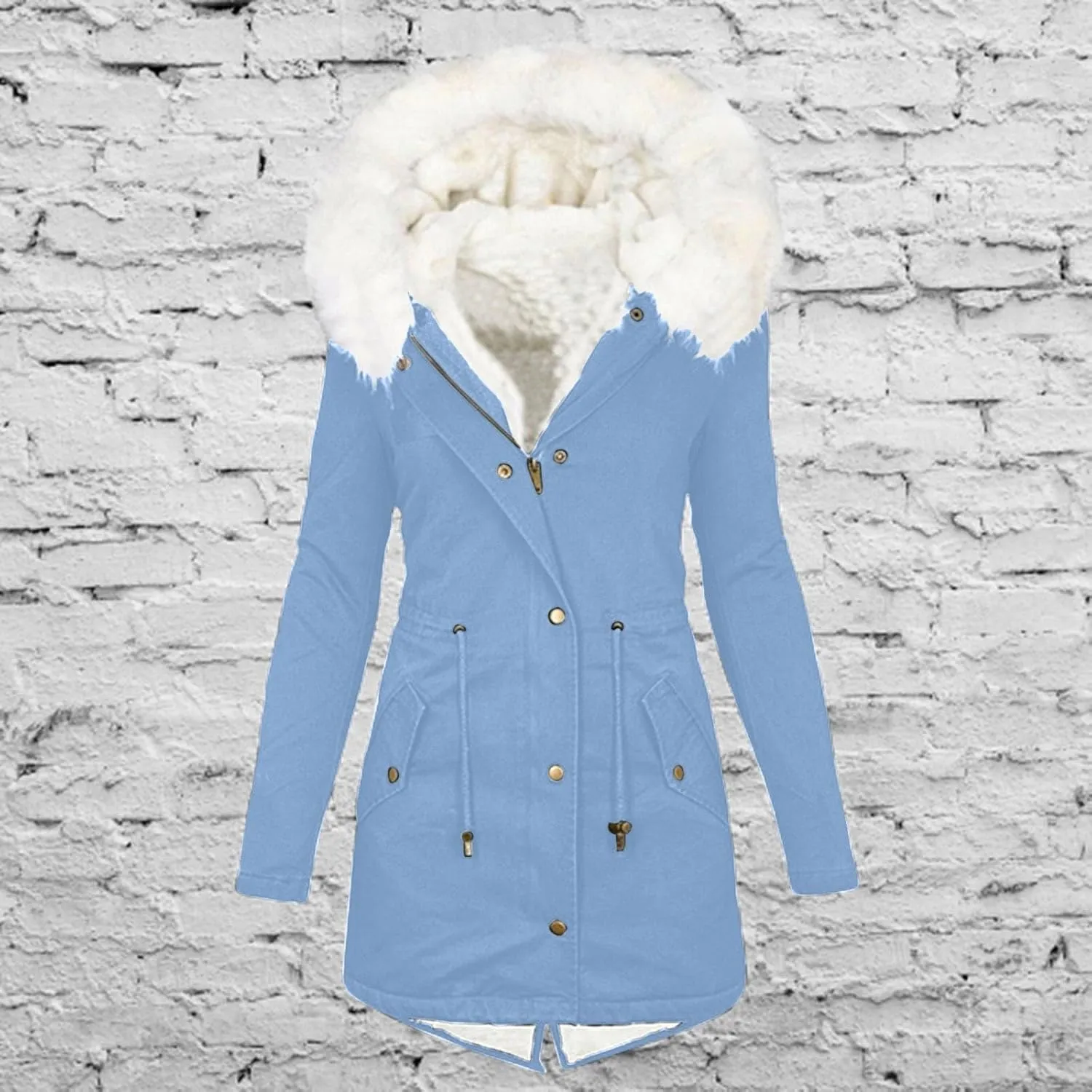 Women Parka Faux Pea Coat Sherpa Fleece Lined Distressed Jackets Thicken Warm Casual Outerwear Fuzzy Trench Coat