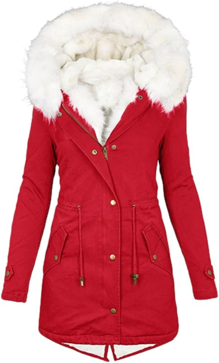 Women Parka Faux Pea Coat Sherpa Fleece Lined Distressed Jackets Thicken Warm Casual Outerwear Fuzzy Trench Coat