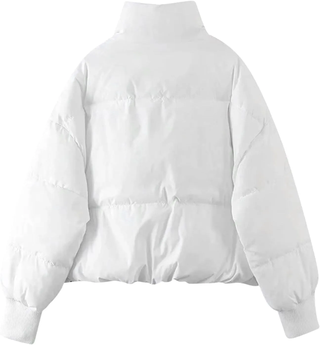 Women' s Winter Cropped Quilted Puffer Jacket Warm Down Coats Lightweight Oversized Zip Stand Collar Casual Outerwear