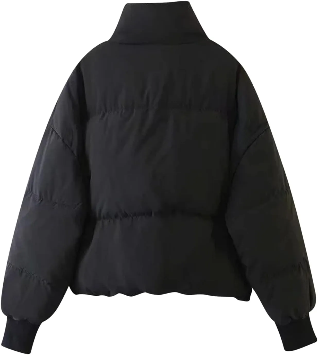 Women' s Winter Cropped Quilted Puffer Jacket Warm Down Coats Lightweight Oversized Zip Stand Collar Casual Outerwear