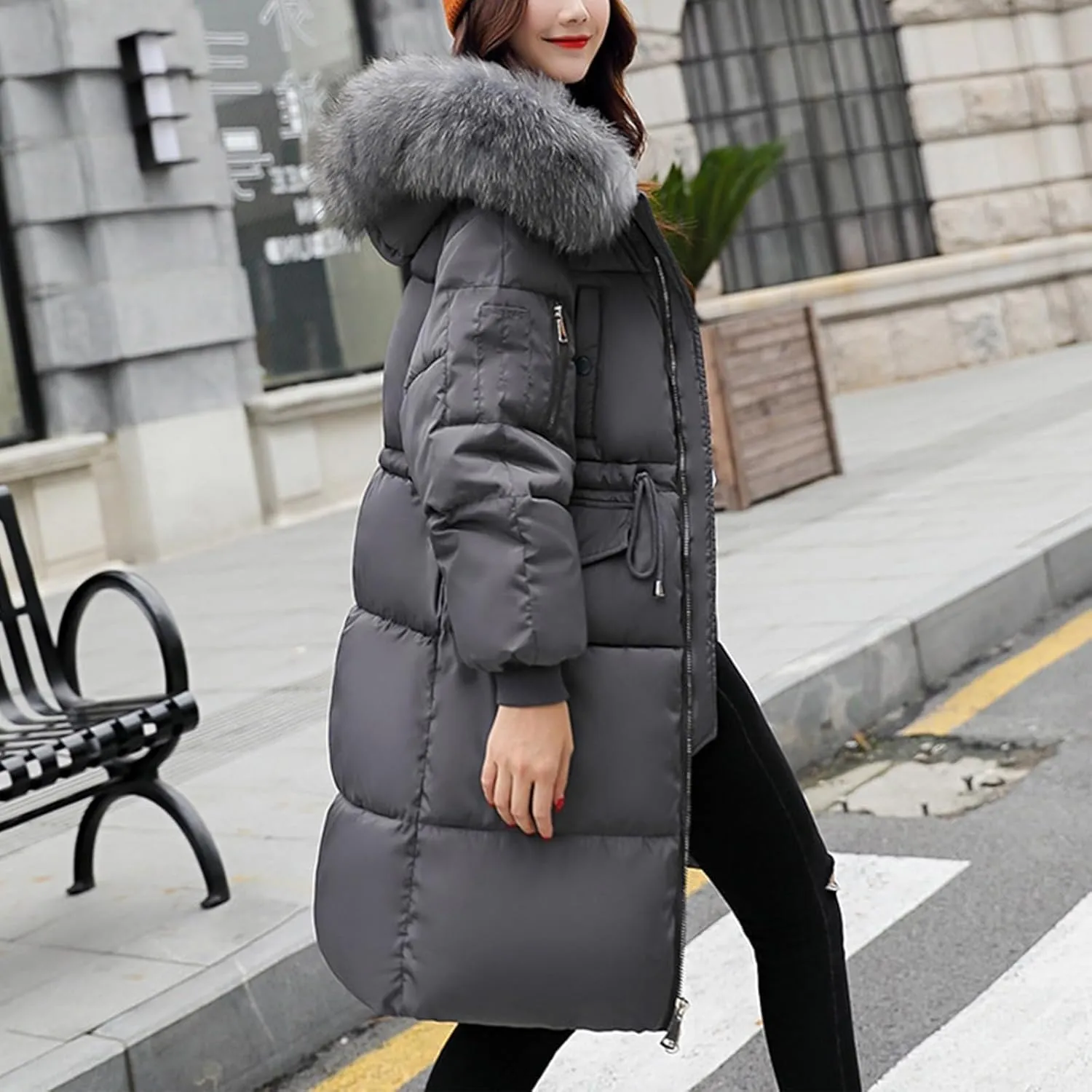 Women Winter Coats Light Down Full Zip Puffer Jackets Plus Size Long Sleeve Packable Down Parka Jackets With Pocket