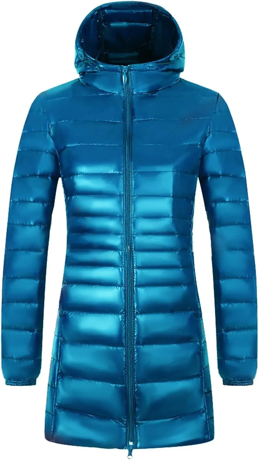 Women Winter Coats Light Down Zip Up Puffer Jackets Plus Size Long Sleeve Packable Down Parka Jackets With Pocket