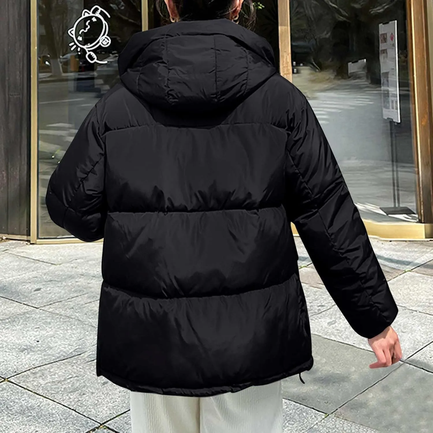 Womens 2024 Winter Coats with Hood Puffer Jackets Zip Up Parkas Long Sleeve Padded Warm Down Coats Casual Outerwear