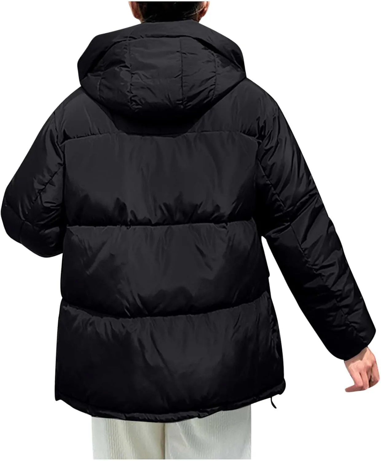 Womens 2024 Winter Coats with Hood Puffer Jackets Zip Up Parkas Long Sleeve Padded Warm Down Coats Casual Outerwear
