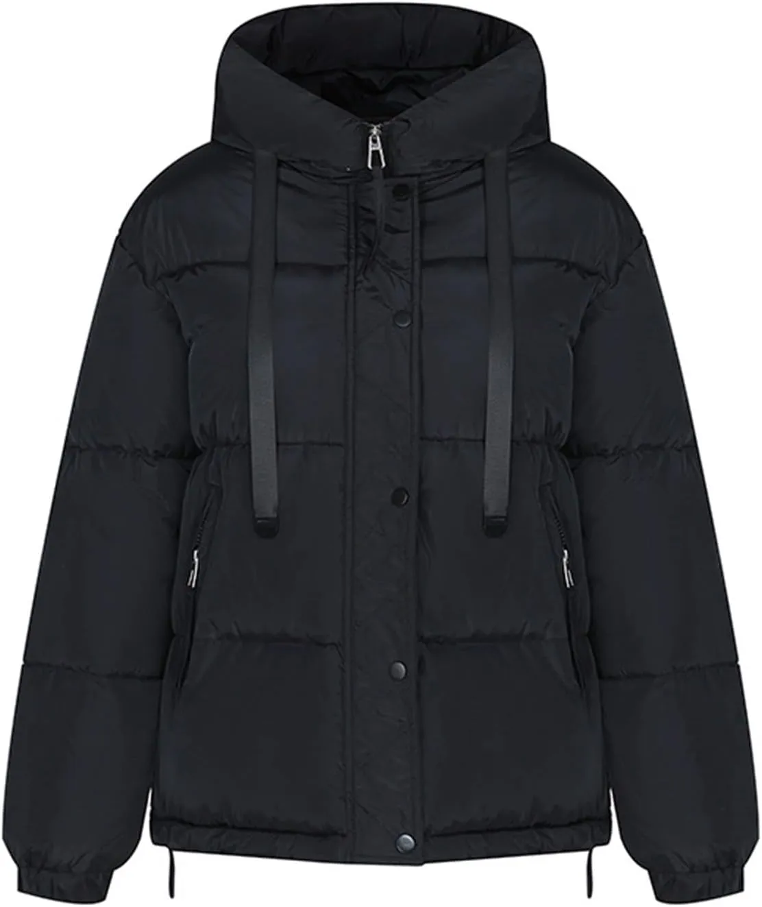 Womens 2024 Winter Coats with Hood Puffer Jackets Zip Up Parkas Long Sleeve Padded Warm Down Coats Casual Outerwear