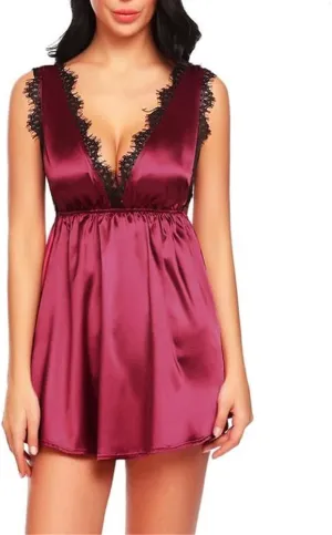 Women's Babydoll Exotic Lingerie for Women Lace V Neck Chemise Nightie Cami Sheer Slip Dress for Sex Play Teddy Sexy