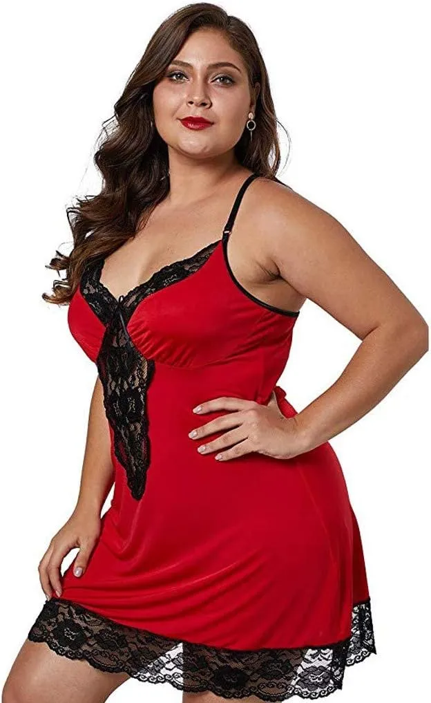 Women's Babydoll Women Lingerie Sexy Sets Plus Size V Neck Chemise Nightie Lace Nightwear for Sex Play Slip Dress