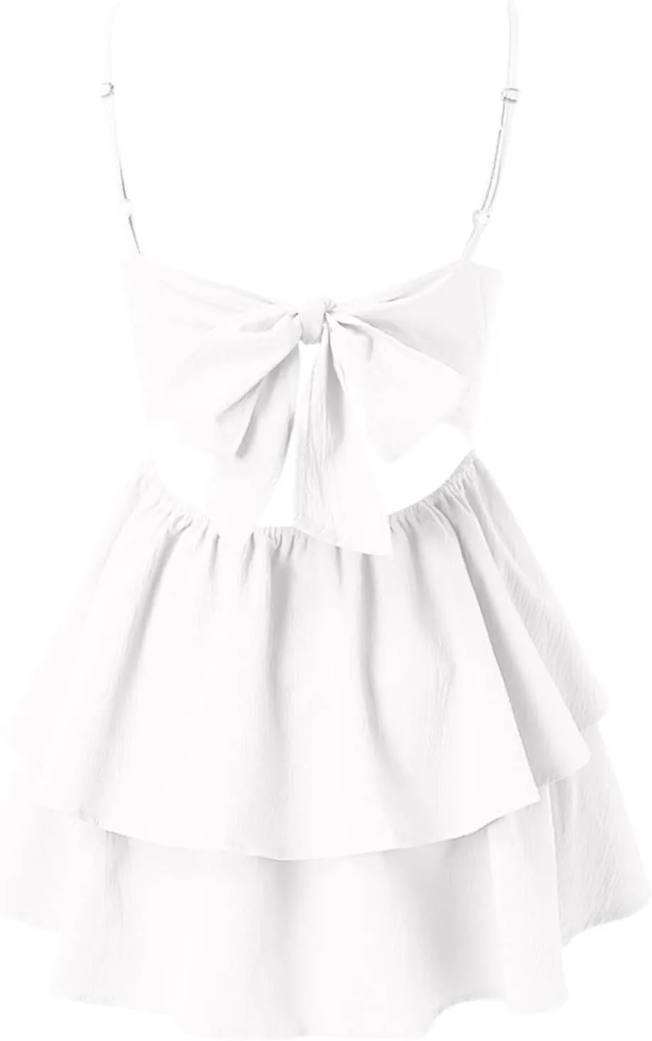 Women's Backless Bow Tie Short Dress Summer Spaghetti Strap Mini Dress Sexy Cut Out Tiered A-Line Boho Sundress