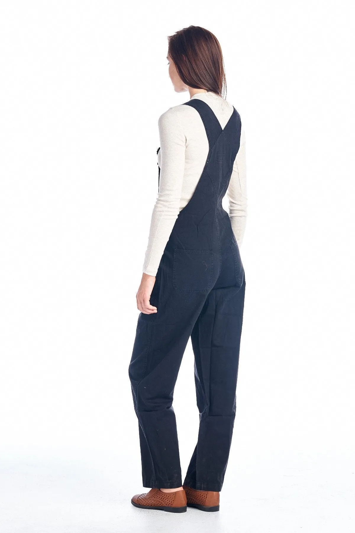 Women's Black Washed Denim Overalls