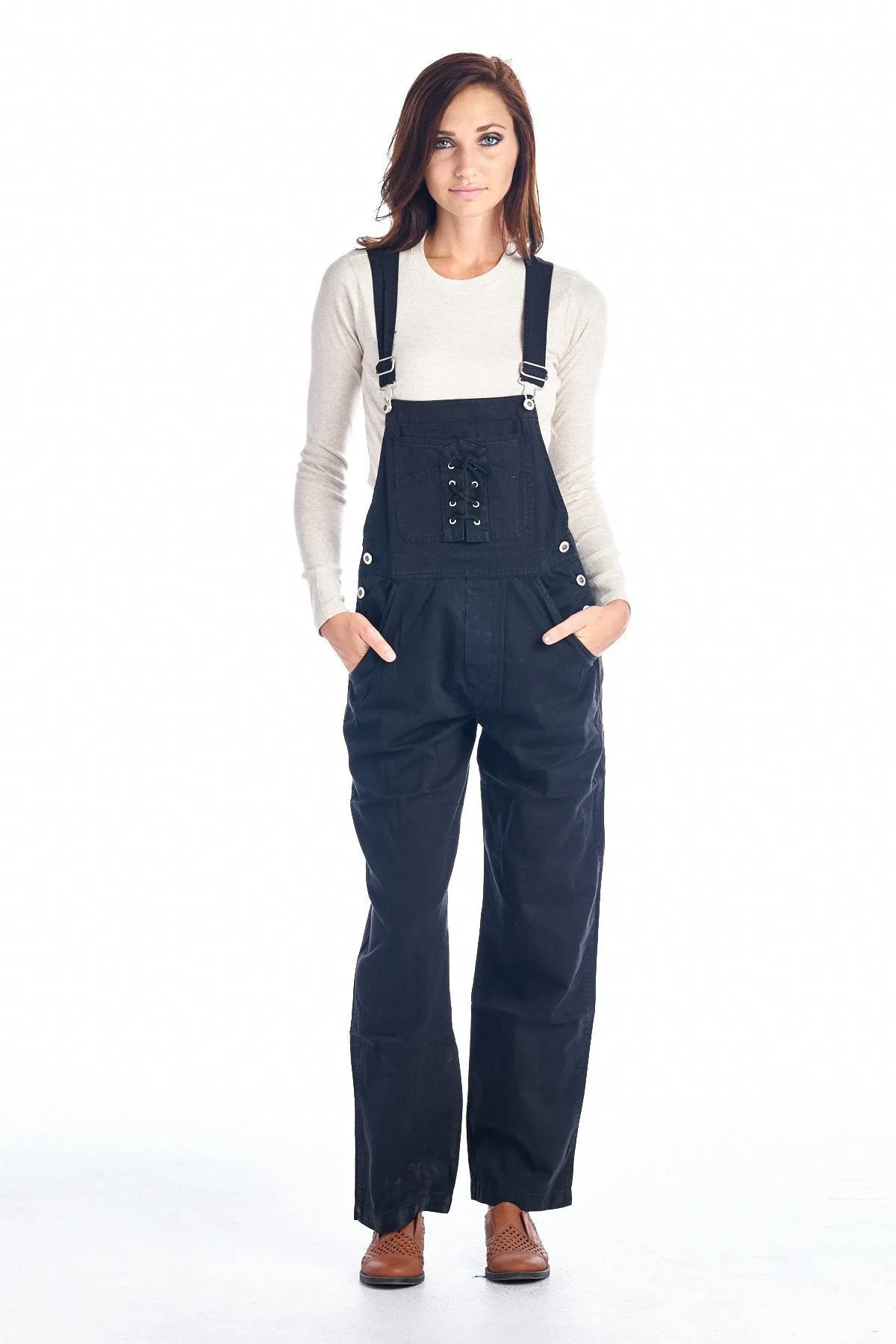 Women's Black Washed Denim Overalls