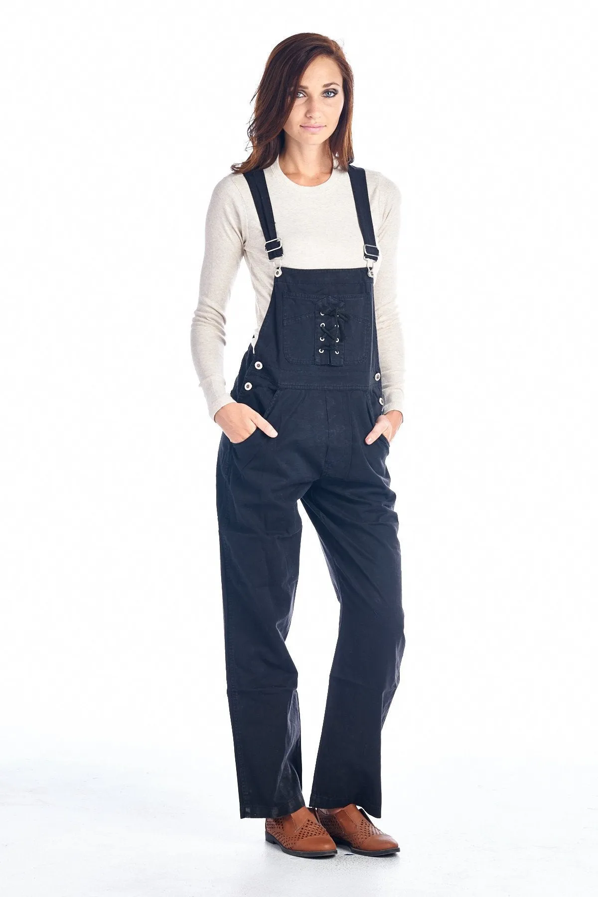 Women's Black Washed Denim Overalls