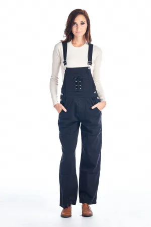Women's Black Washed Denim Overalls