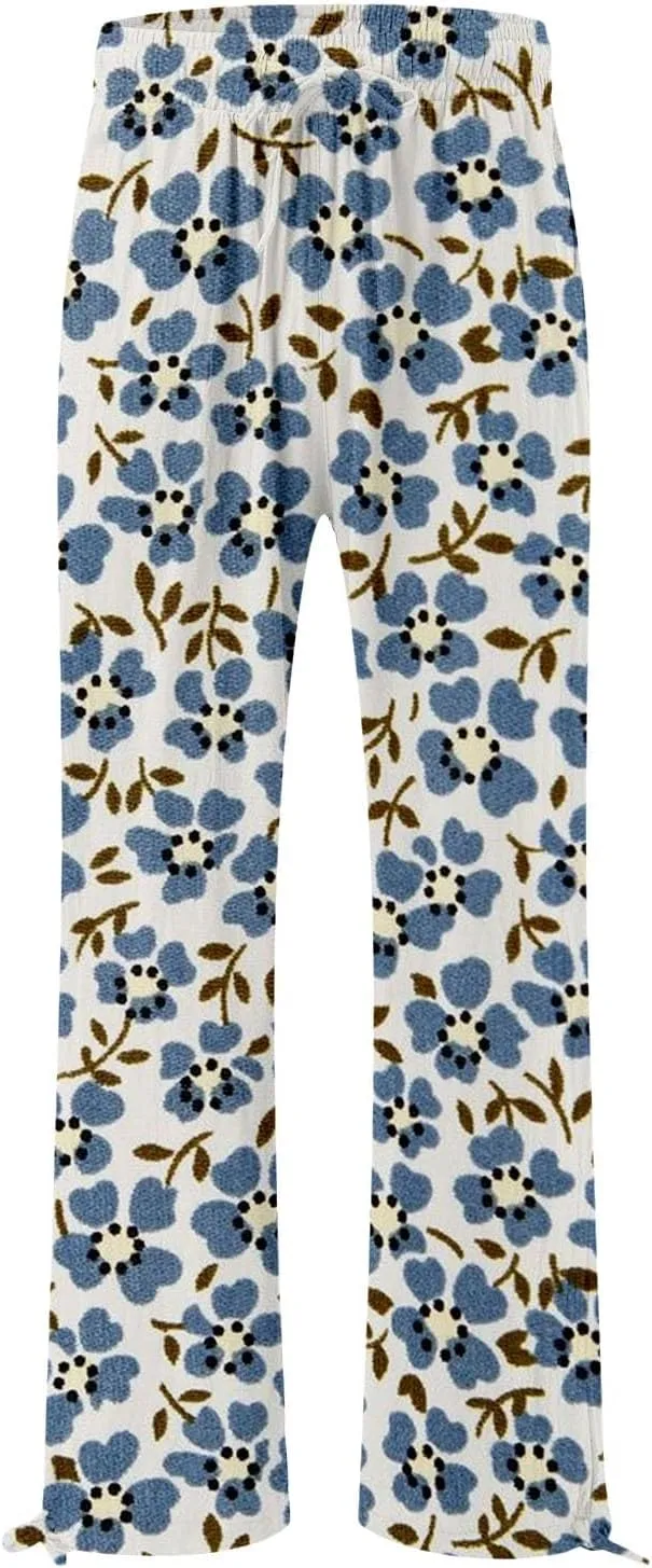 Women's Boho Tropical Print Wide Leg Pants Womens Cotton Casual Loose Pants Comfy Work Pants Casual Wide Leg Long