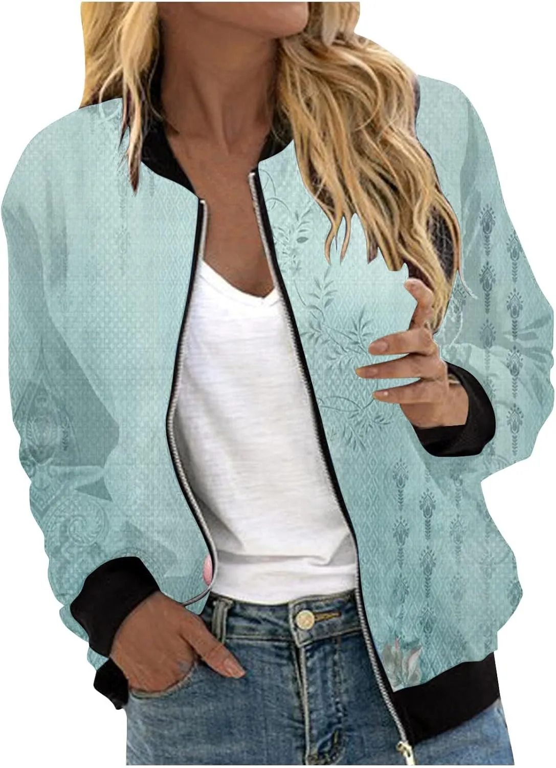Womens Bomber Jackets Lightweight Casual Jacket Long Sleeve Zip Up Windbreaker Outerwear Fall Fashion Outfits