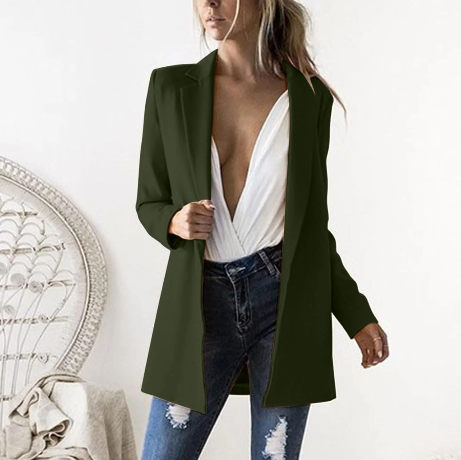 Womens Casual Cardigans Long Sleeve Trendy Long Blazer Shrug Lapel Work Office Jacket Coat with Button for Teen Girls