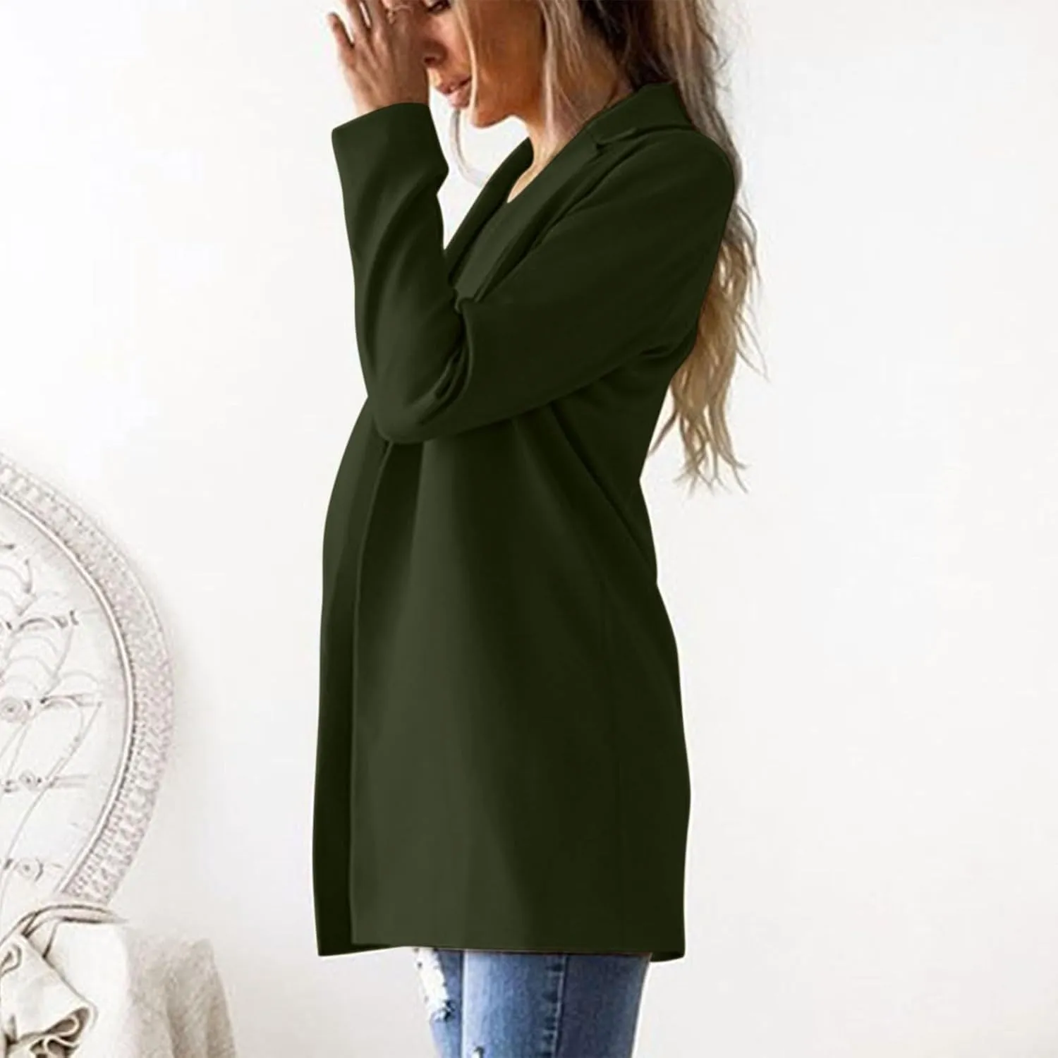 Womens Casual Cardigans Long Sleeve Trendy Long Blazer Shrug Lapel Work Office Jacket Coat with Button for Teen Girls