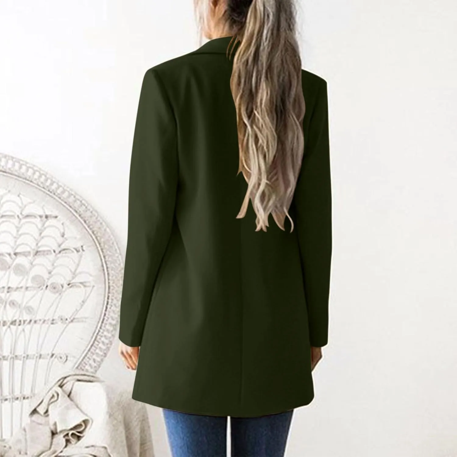 Womens Casual Cardigans Long Sleeve Trendy Long Blazer Shrug Lapel Work Office Jacket Coat with Button for Teen Girls