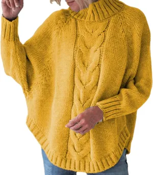 Women's Casual Outerwear Pullover Sweater Turtleneck Long Sleeve Loose Chunky Knit Oversized Sweater