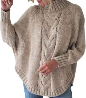 Women's Casual Outerwear Pullover Sweater Turtleneck Long Sleeve Loose Chunky Knit Oversized Sweater