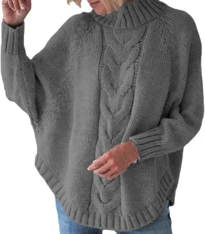 Women's Casual Outerwear Pullover Sweater Turtleneck Long Sleeve Loose Chunky Knit Oversized Sweater
