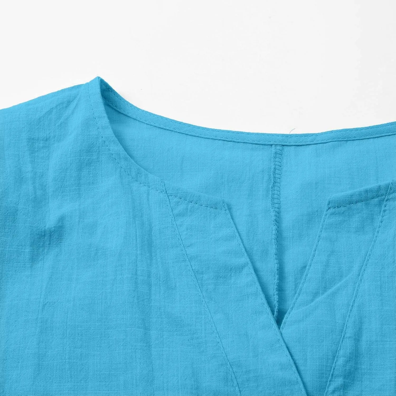 Womens Cotton Linen 3/4 Sleeve Tops Button Down Casual V Neck Tshirt Solid Color Basic Tee Shirts Summer Tunic Blouse