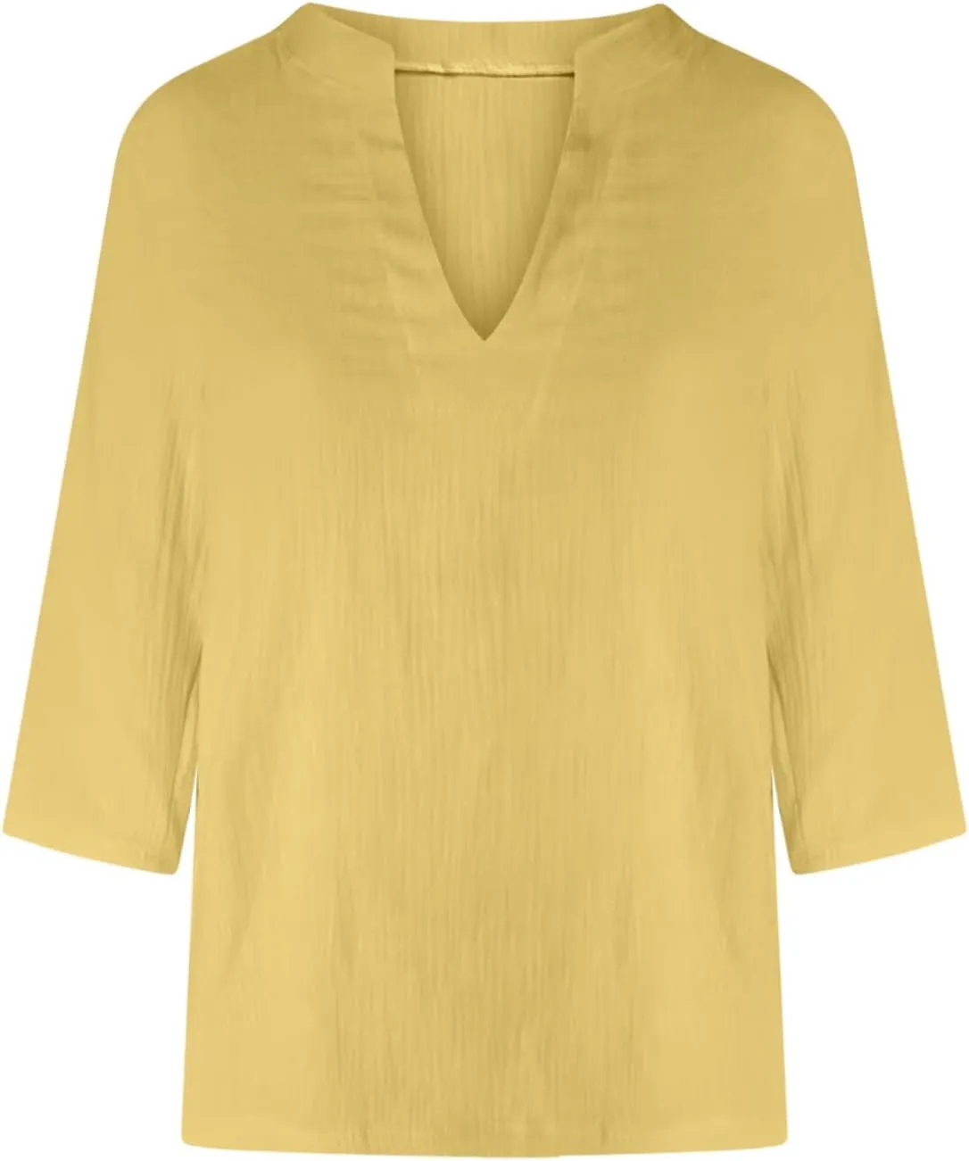 Womens Cotton Linen 3/4 Sleeve Tops Summer Notch V-Neck Tshirts Ladies Vintage Casual Blouse Dressy Loose Basic Tee