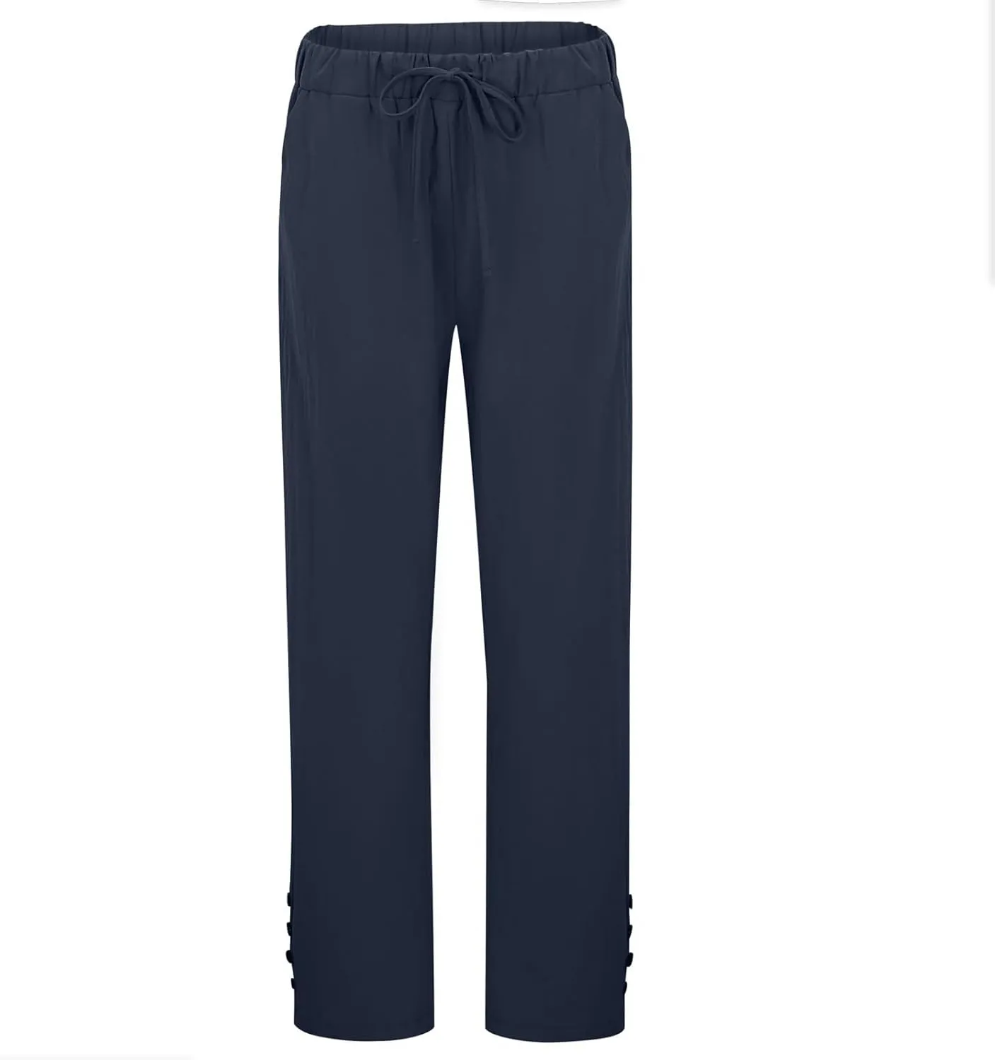 Women's Cotton Linen Pants Summer Casual Loose Beach Pants High Waisted Wide Leg Breathable Elastic Trousers with Pockets