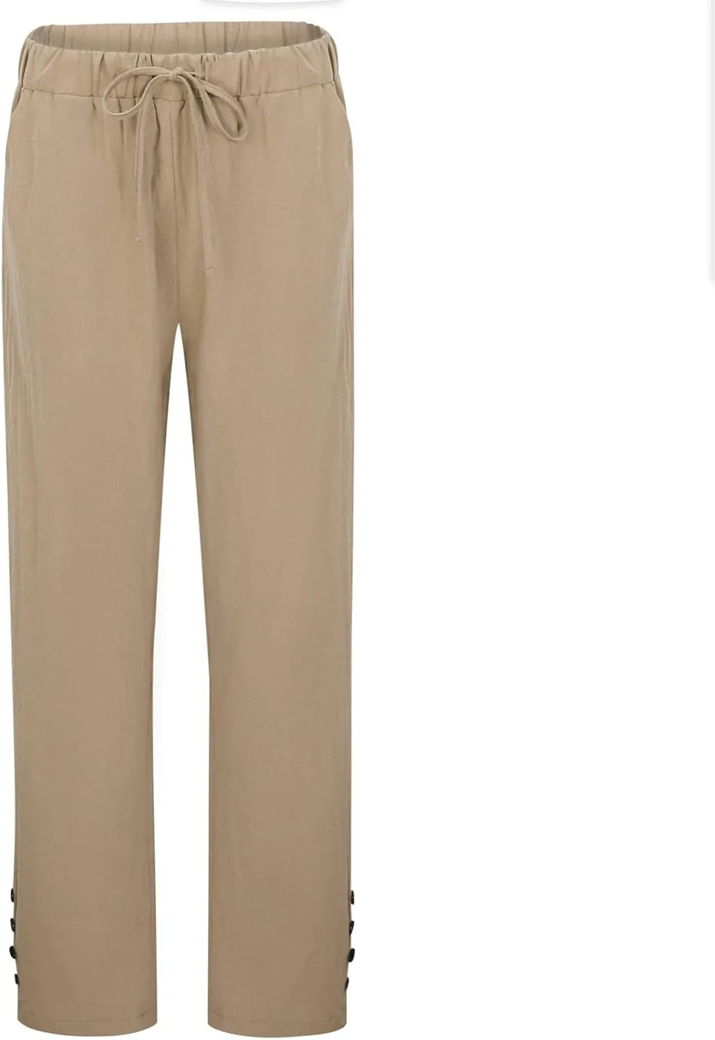 Women's Cotton Linen Pants Summer Casual Loose Beach Pants High Waisted Wide Leg Breathable Elastic Trousers with Pockets