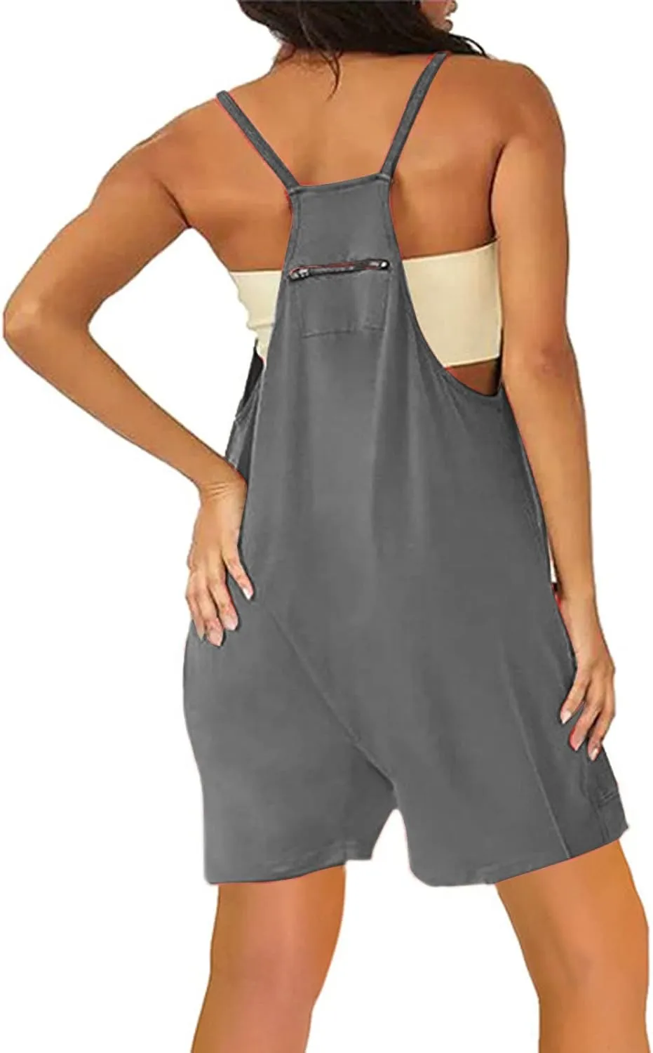 Womens Cotton Linen Romper Shorts Casual Loose Summer Sleeveless Jumpsuits With Pockets Adjustable Strap Overall