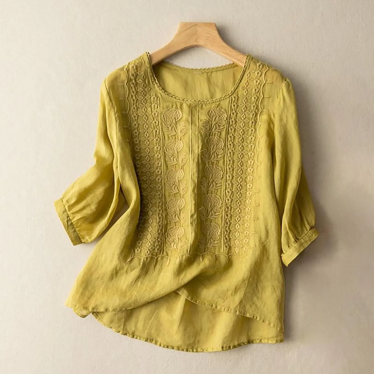 Women's Cotton Linen Shirts Short Sleeve Crewneck Blouse Casual Loose Fit T Shirt Tunic Tops for Summer Beach Vacation