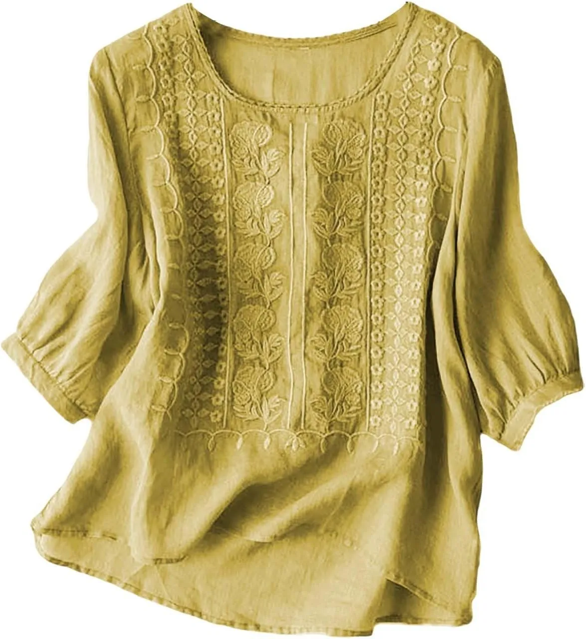 Women's Cotton Linen Shirts Short Sleeve Crewneck Blouse Casual Loose Fit T Shirt Tunic Tops for Summer Beach Vacation
